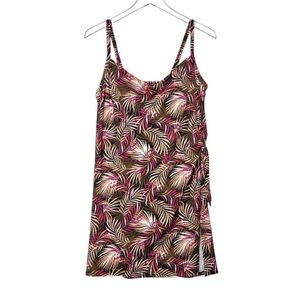 NEW Lands’ End Pink Brown Palm Tree Women’s One Piece Swimsuit Dress Sz 16